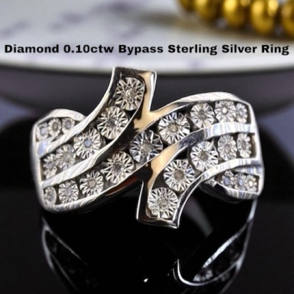 Genuine Diamond Bypass Sterling Silver Ring .10ctw